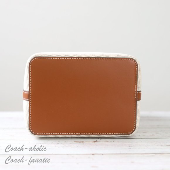 NWT Tory Burch Blake Canvas Bucket Bag Crossbody in Canvas/Classic Cuoio - Picture 9 of 12